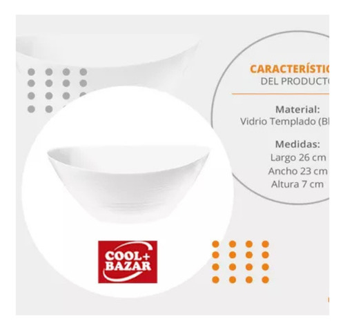Ensaladera Bowl Ovalada Vidrio Opalino 25 Cm Bazar Blanco
