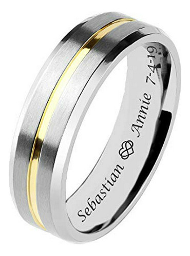 Anillos - Personalized Titanium Two Tone Gold & Silver Ring