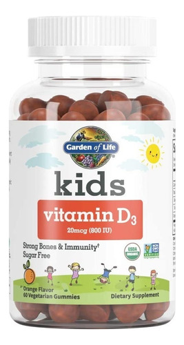Garden Of Life Niños Vitaminas D3 Inmunidad Y Huesos Fuertes Sabor Naranja
