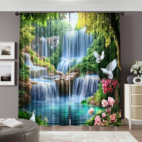 2 Peças De Impressão Plana 2d Scene Curtain Waterfall Landsc