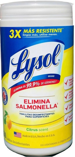 Lysol® Toallitas Desinfectantes C/80 Citrus Scent Mata Virus
