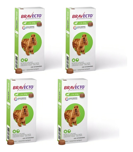 Kit 4 Bravecto 500 Mg De 10 Até 20 Kg (12 Semanas) Cor Verde-claro
