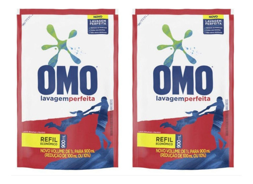Sabão Omo Líquido Lavagem Perfeita Refil 900ml - Kit 02 Un