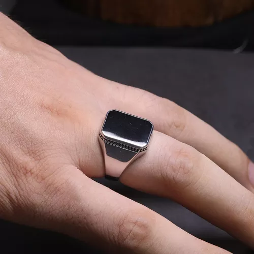 Anillo De Hombre Plata 925 Silver Black Cuadrado Moda 2019