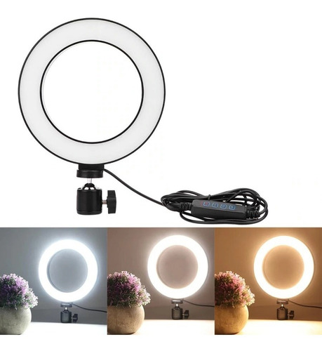 Ring Light Iluminador Selfie Makeup + Tripé De Mesa Luz Led