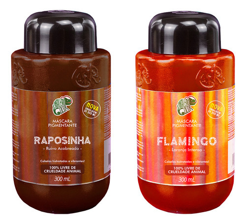  Kit Máscara Pigmentante Raposinha + Flamingo 300ml Kamaleão Tom Ruivo Acobreado + Laranja Intenso