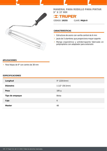 Imagen 3 de 3 de Maneral Rodillo Pintar 9' X 36.5 Mm 19255 6 Pz