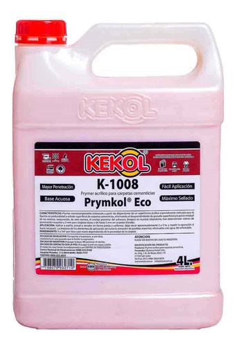 Primer Acrilico Kekol K-1008 4l Para Carpetas Cementicas