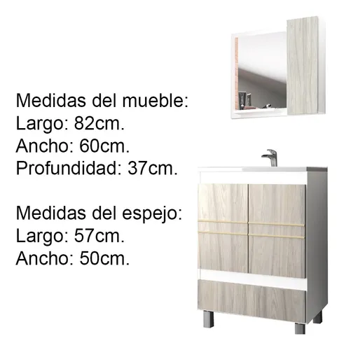 Mueble De Baño 2 Puertas 1 Cajón Con Espejo Beige Blanco Un Agujero