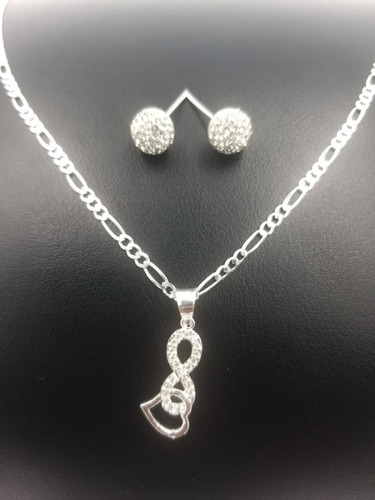 Dije Infinito Corazón Y Cadena Juego De Plata + Color Plateado