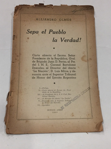 Sepa El Pueblo Al Verdad! - Carta Abierta Del General Perón