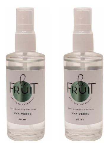 2 Desodorante Uva Verde 60ml Hidrata Pele Le Fruit Cosmetics