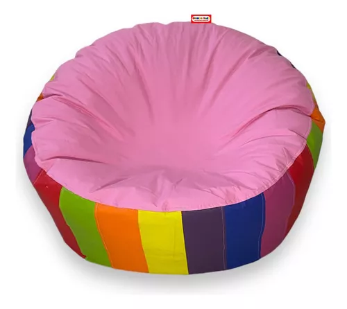 Sillon Puff Circular Arcoiris Azul De Un Lado, Rosa Del Otro