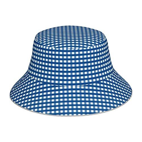 Sombrero De Cubo Para Exteriores, Unisex, Azul A Cuadros