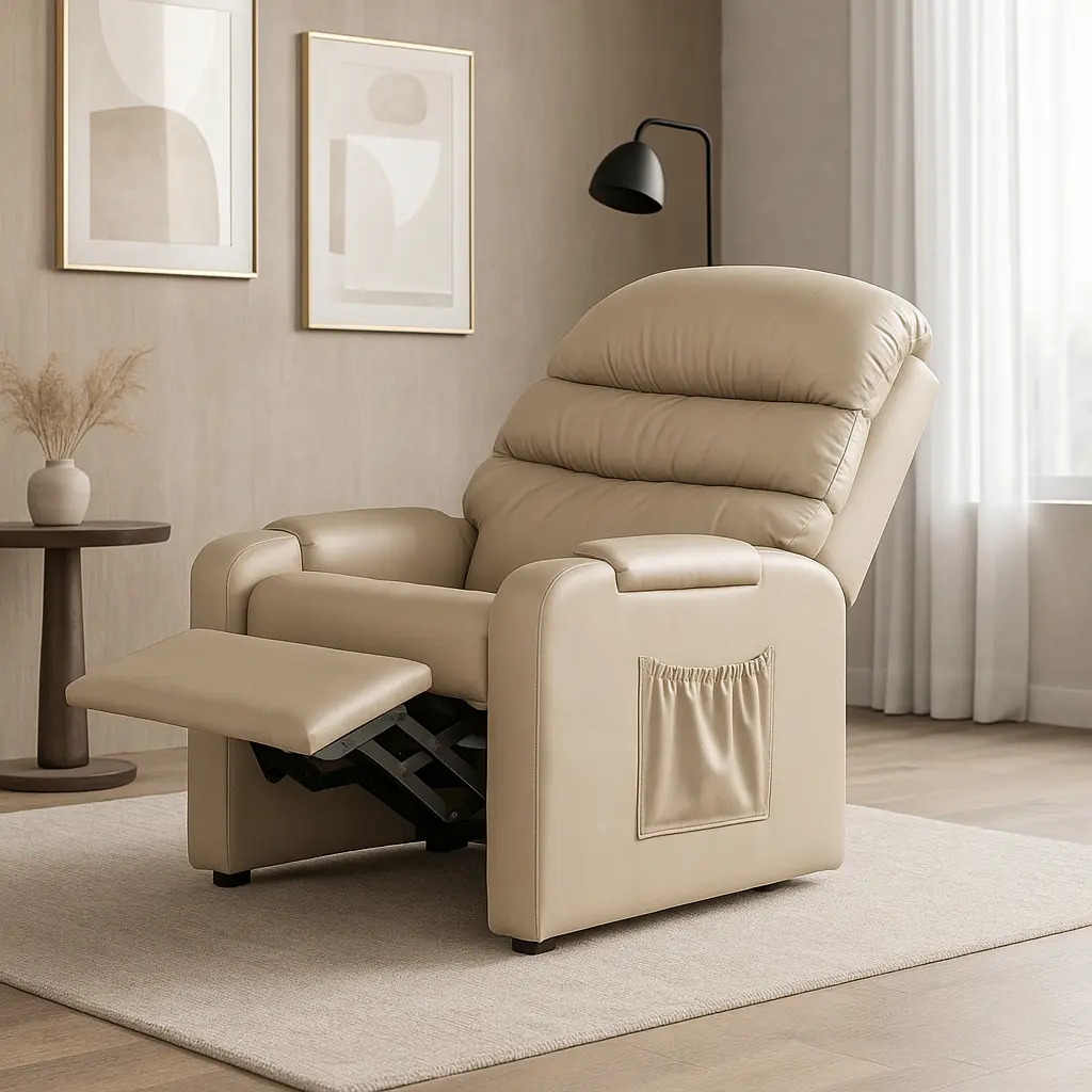 Poltrona Assento Estofado Reclinável Jb Estofados Cadeira Soft Dream Poltrona Bege Liso