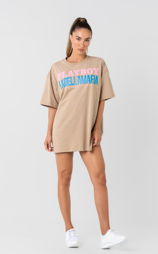 Blusa Camiseta Over Bege Playboy Logo Labellamafia Oversized
