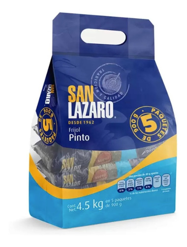 Frijol Pinto Nacional San Lazaro 5 Bolsas 900g C/u