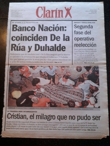 Tapa Diario Clarín 21 3 1998 San Nicolas Quiros  Reelección