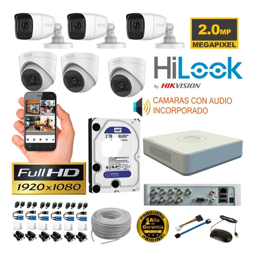 Camaras Con Audio Hilook Dvr 8ch + 6 Cám 1080p + Disco 2tb