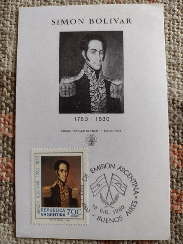 Tarjeta Y Estampilla Conmemorativa Homenaje A Simón Bolivar