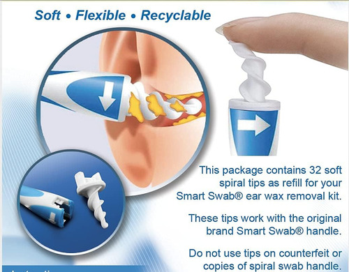 Smart Swab 32 Spiral Ear Wax Retiros De Reemplazo De Reempla