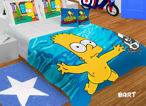 Cubrelecho Bart Simpson Edredón Bart Sencillo Semi Doble