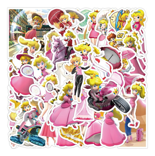 50 Stickers De Princesa Peach - Etiquetas Autoadhesivas