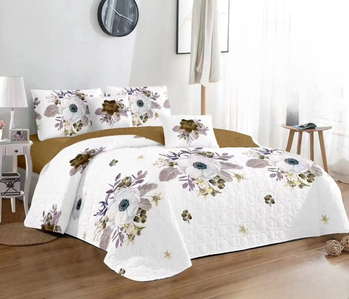 Quilt De Verano 2 Plazas. Blanco Con Diseño Cc126