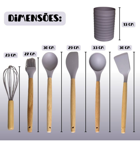 Kit Utensílios De Cozinha Em Silicone Com Cesto - 7 Peças