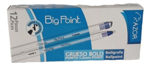 12 Pz Boligrafo Big Point Azor Punto Grueso 1.2 Mm Color De La Tinta Azul Color Del Exterior Transparente