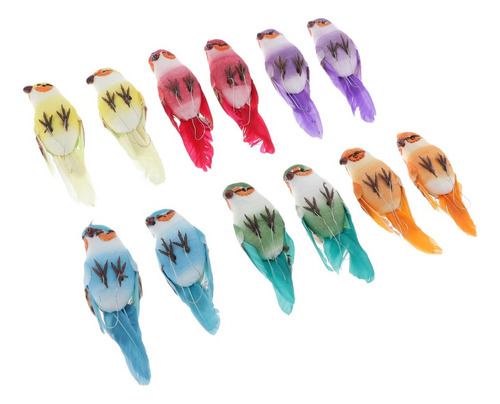 12 Piezas Loros Aves Artificiales De Plumas Pájaros De