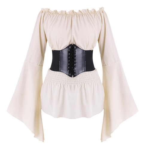Hmxpls Blusa Renacentista Para Mujer Con Cinturón Corsé, Cam