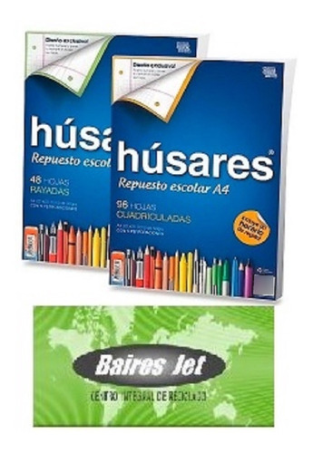 10 Repuesto Carpeta Escolar A4 Husares 6081 X48 Hoja Rayadas