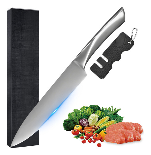 Naiwant® Cuchillo De Cocina Inoxidable Alto Profesional Con Piedra De Afilar Cuchillo Forjado A Mano Color Cuchillo De Chef Plateado Longitud del cuchillo 34,5 cm, grosor 3 mm