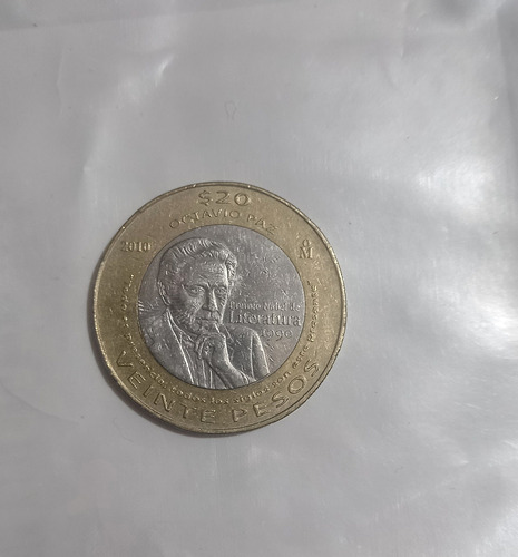 Moneda 20 Pesos Octavio Paz Premio Nobel Literatura Año 2010