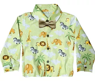 Camisa Safari Arca De Noé Infantil Criança Bebê Gravata Luxo