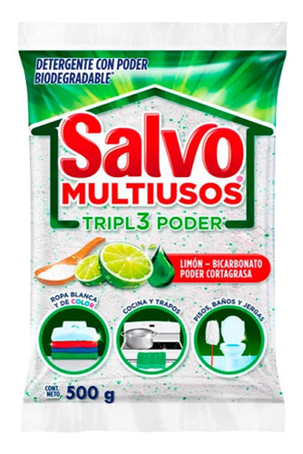 Salvo Multiusos Polvo Detergente 500g Triple Poder Bicarbona