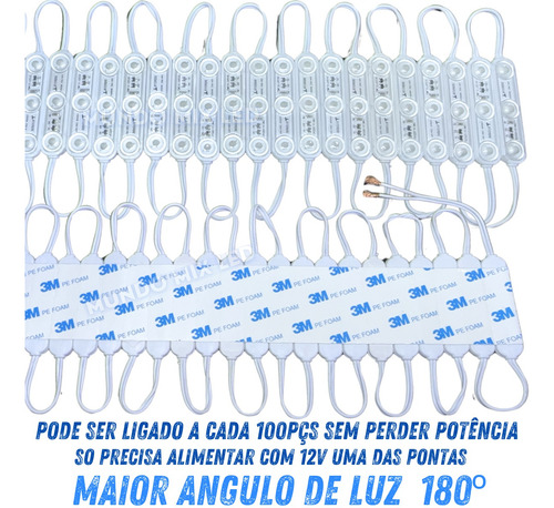 2500pçs Módulo Led Interone 2w 3-leds 12v Ip68 Branco Quente