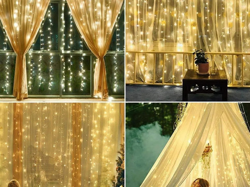 Imagen 8 de 9 de Cortinas Decorativas Luz Led Control Remoto 3x3m 300 Leds