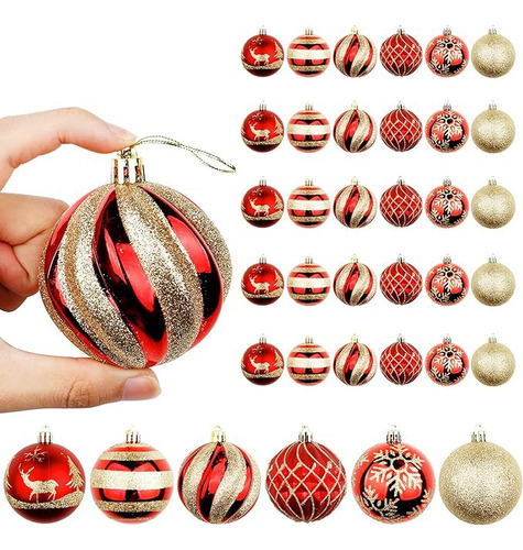 30pcs 6cm Esferas Navideñas Rojo Dorado Decorativa Navidad