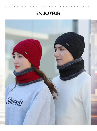Conjunto De Gorro De Invierno De Punto Y Bufanda, Forro Pola