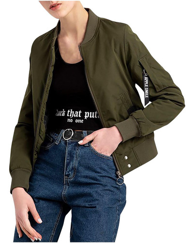 Abrigo Mujer Sudadera Botón Slim Cremallera Chamarra Bomber