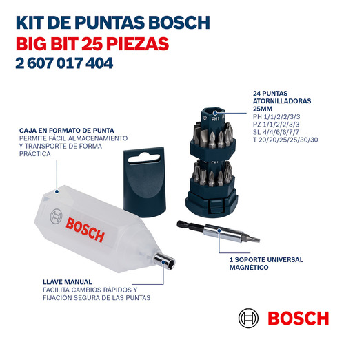 Set De 25 Puntas Big Bit Para Atornillar Bosch