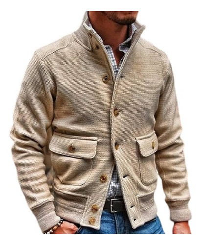 Cárdigan Para Hombre De Solapa Chaqueta De Suéter De Punto