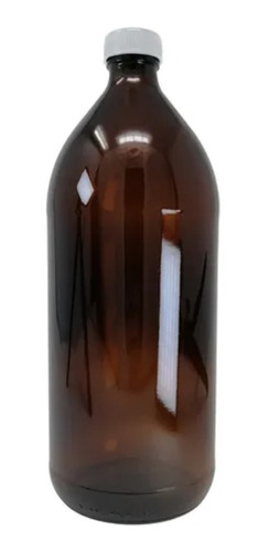 Botella De Vidrio Color Ambar, 1 Litro (con Tapa)