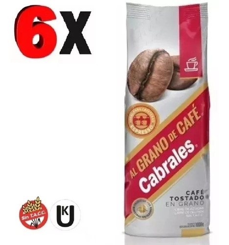 6x Cafe Grano Cabrales Al Grano 1kg 6kg Tostado