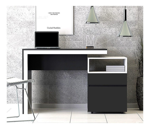 Escritorio Ciudad Muebles Chico Archivero Con Cajón y Puerta Melamina Negro/blanco