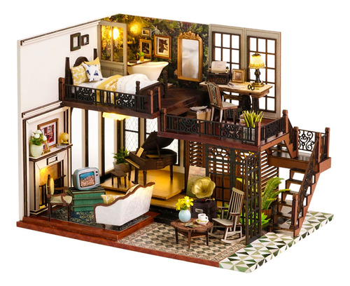 Casa De Muñecas En Miniatura Con Muebles Música Y Cubierta A