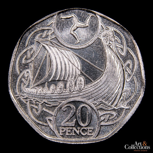 Isla De Man, 20 Pence, 2020. Isabel Il. Barco Vikingo. Unc