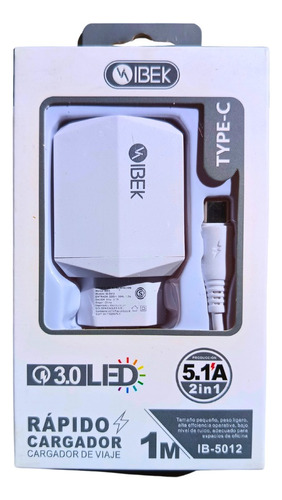 Cargador Usb Tipo C Ibek Carga Rapida 3.0 Led 5.1a